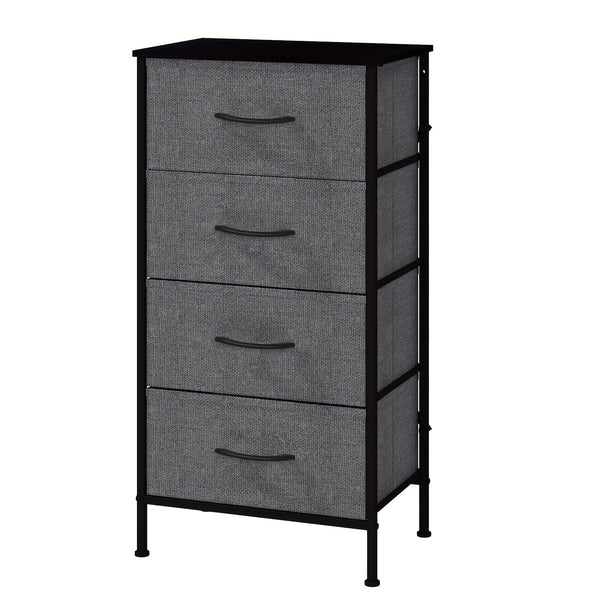 Frmobepts 4-Drawer Tall Dresser with Large Storage Cabinet - Modern Fabric & Wood Top Storage Organizer, Sturdy Metal Frame & MDF Construction, 68.58cm+ Height Freestanding Dresser with Spacious Drawers for Bedroom/Living Room