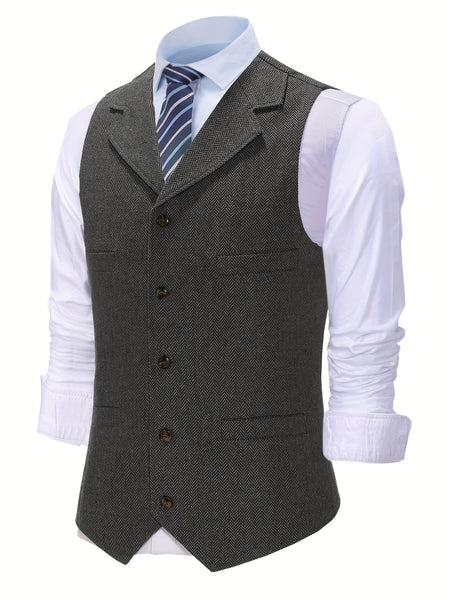 Men'S Vest Retro Fashion Groom Wedding Party Vest Men'S Herringbone Casual Business Waistcoat