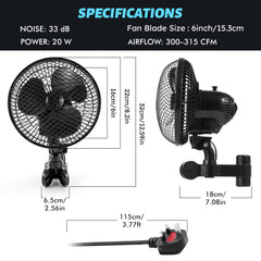 Plant Tent Clip-On Fan, Featuring a Newly Designed Long-Life EC Motor, Dual-Speed Adjustable Fan, 90° Rotation, 22Cm Diameter, Ideal for Hydroponic Systems And Circulation Cooling in Grow Rooms