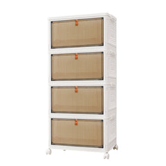 3 4 5 Tier Folding Storage Box, Plastic Collapsible Storage Box with Wheels, Stackable Storage Boxes with Lids and Front Opening Door Stackable Storage Boxes with Lids, 4 Wheels, Sturdy PP Matterial, Foldable Plastic Storage Unit for Toys/Office Supplies/