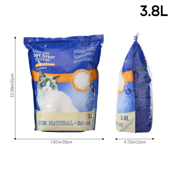 Silica Cat Litter Crystals Kitten Litter 3.8L/5L/10L Ultra Absorbent, Effective Odour Control, Dust-Free,Hygiene Easy to Clean Cat Litter