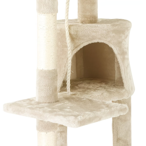 1pc 4-storey Luxury Super-large Cat Climbing Frame Cat Platform 40cm * 40cm * 122cm15.74in * 15.74in * 48.03in Beige Cat Tree Thick Hemp Tied with Thick Support Column Thick Density Board Durable for Cats, Indoor Use, Perfect Gift for Cats Cat