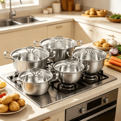 kitchen 5pcs Stainless Steel Pot Professional Induction-Safe Pot with Glass Lid Not-Sticky Hot Pot Double Ear Soup Pot
