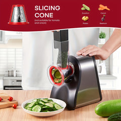 Electric Cheese Grater Salad Maker, Electric Grater for Vegetables, Cheeses And Nuts, Electric Slicer Shredder for Home Kitchen Use, One Touch Easy Control, Red