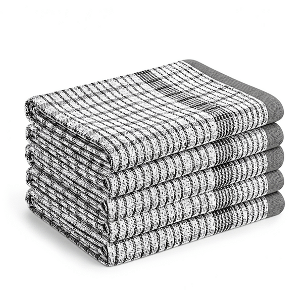 Checked Tea Towels Dish Cloths Pack of 5 Cotton Towels Quick Dry Large Size 50x75cm