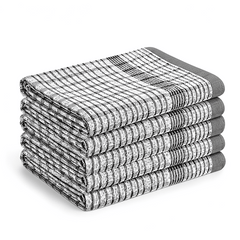 Checked Tea Towels Dish Cloths Pack of 5 Cotton Towels Quick Dry Large Size 50x75cm
