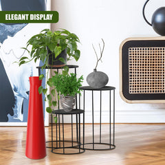 GEEZY Plant Stands Indoor, Set of 3 - Black Round Metal Flower Pot Stand, Aesthetically Pleasing Modern Planter Holders & Decorative Display Rack, Living Room Accessories for Home & Office