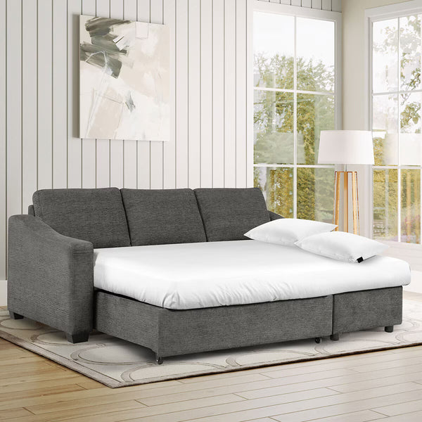 Coddle Aria Grey Fabric Convertible Sofa Bed with Chaise