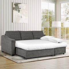 Coddle Aria Grey Fabric Convertible Sofa Bed with Chaise