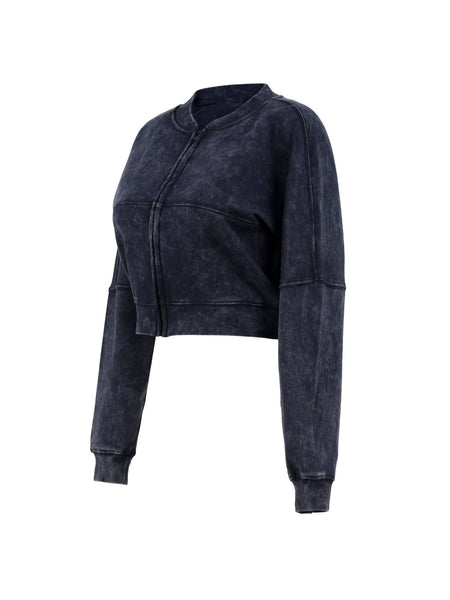 Women Acid Wash Zip Tracksuit Straight Leg Joggers - Stylish Female Jacket - Womenswear Full Sleeve Casual Comfort Zip Style Drawstring Pant