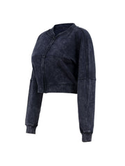 Women Acid Wash Zip Tracksuit Straight Leg Joggers - Stylish Female Jacket - Womenswear Full Sleeve Casual Comfort Zip Style Drawstring Pant