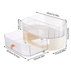Skincare Cosmetic Drawer Organizer with Tray and Clear Compartment, Multi-Function Makeup Storage for Bathroom Vanity Countertop Featuring Lipstick Jewelry and Nail Care