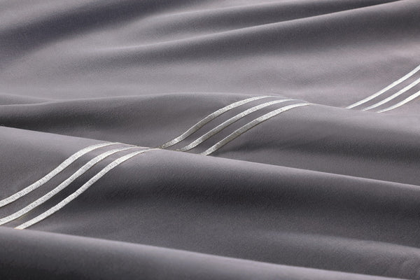 Embroided Baratta Stitch Duvet Cover Set with Matching Pillowcases - Ultra-soft Brushed Microfibre – Chic & Modern Design – Easy Care & Machine Washable