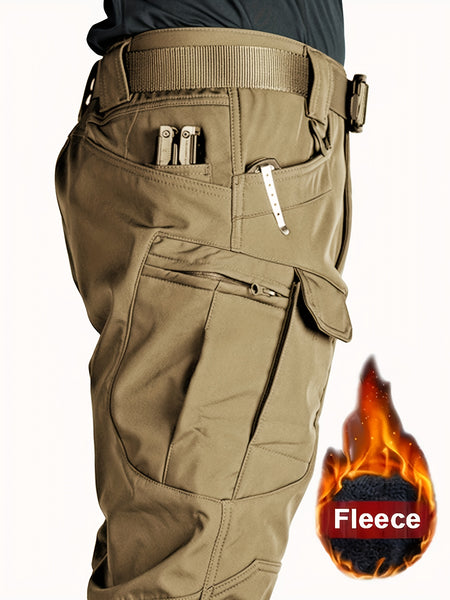 Lined Tactical Cargo Pants | Thickened, Fleece Multi-Pocket Design, Windproof, Stretch Fabric, Perfect for Winter Outdoor Activities, No Belt