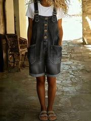 Women'S Denim Overall Shorts Retro Workwear Style Casual Jumpsuit Adjustable Strap Overalls Large Pocket Design Summer Versatile Temperament Pants