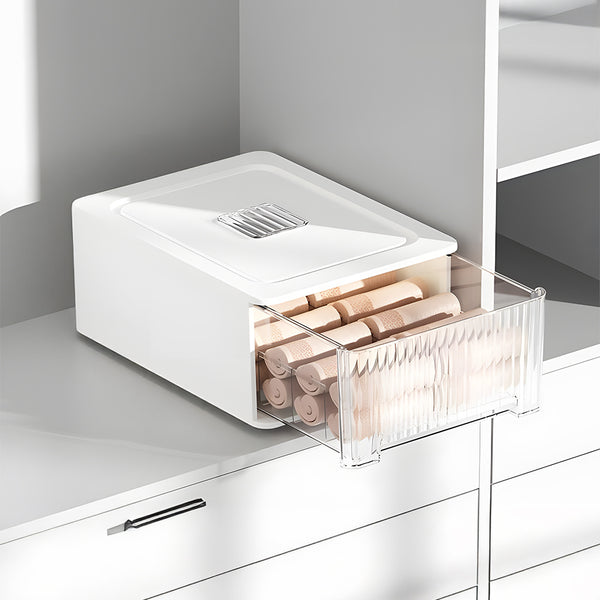 1pc Closet Storage System - Modular Stackable Bin with Dividers, 35x26x12cm Acrylic Organizer for Underwear, Accessories, 3 Styles (Open/12-Section/18-Section)