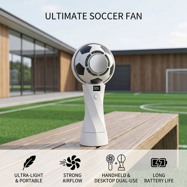 Portable Football Design Handheld Fan, USB Rechargeable Mini Fan, High-Velocity Portable USB Cooling Fan with Digital Display, Mini Soccer Desk Fan for Sports & Travel