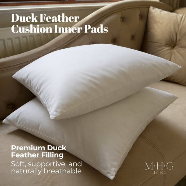 Duck Feather Cushion Inner Pads, Pack of 2 – 100% Cotton Cover – Hotel Quality Pillow Inserts for Sofa, Bed & Home Decor