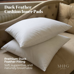 Duck Feather Cushion Inner Pads, Pack of 2 – 100% Cotton Cover – Hotel Quality Pillow Inserts for Sofa, Bed & Home Decor