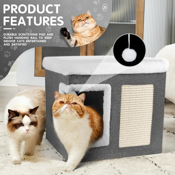 1pc Large Cat Cube House Cosy Foldable Bed Pet Cave Furry Soft Cushions Scratch Pads 42X42X36CM