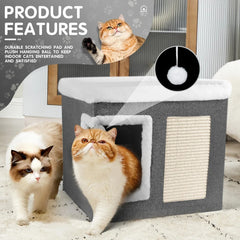 1pc Large Cat Cube House Cosy Foldable Bed Pet Cave Furry Soft Cushions Scratch Pads 42X42X36CM