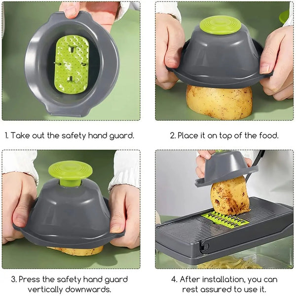 14-in-1 Multi-Function Vegetable Chopper and Slicer, Food Processor with Interchangeable Blades, Onion Tomato Cucumber Carrot Cutter, Vegetable Dicer and Shredder, Durable Kitchen Tool, Gray