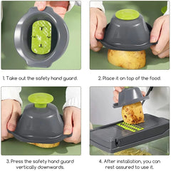 14-in-1 Multi-Function Vegetable Chopper and Slicer, Food Processor with Interchangeable Blades, Onion Tomato Cucumber Carrot Cutter, Vegetable Dicer and Shredder, Durable Kitchen Tool, Gray