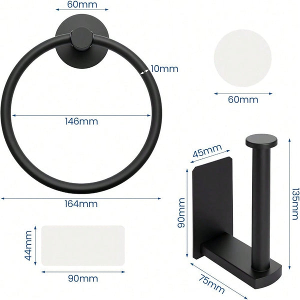 Self Adhesive Toilet Paper Holder & Towel Ring Set – No Drilling, Easy Stick-On Installation for Bathroom