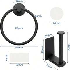Self Adhesive Toilet Paper Holder & Towel Ring Set – No Drilling, Easy Stick-On Installation for Bathroom
