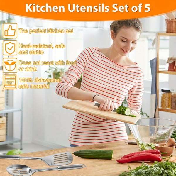 5pcs Stainless Steel Home Kitchen Cooking Tool Utensil Set Spoon Turner Masher
