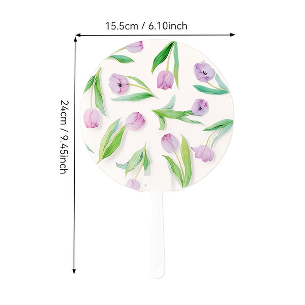 30pcs Elegant Floral Hand Fans, Craft with Plastic Handle, Pink Cherry Blossom And Green Leaves Design for Weddings, Music Festivals, Outdoor Events, Parties