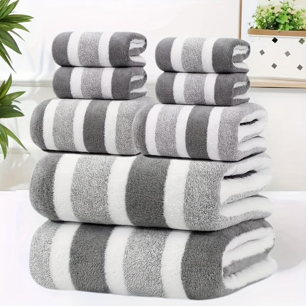 8-Piece Non-Shedding Super Absorbent Ultra-Soft Five Star Hotel Standard Two-Tone Striped Bath Towel Set