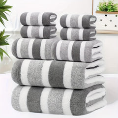 8-Piece Non-Shedding Super Absorbent Ultra-Soft Five Star Hotel Standard Two-Tone Striped Bath Towel Set