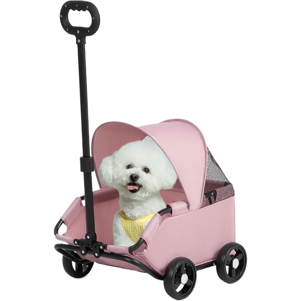 Small Dog Cat Stroller Folding Travel - Small Puppy Pet Stroller with Safety Rope, 4 Wheel Dog Carriage with Adjustable Canopy, Lightweight Outdoor Puppy Kitten Carrier for Park Beach Shopping Mall