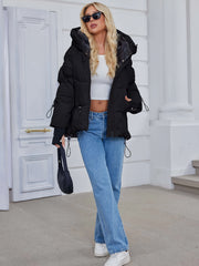 Women's Winter Casual Warm Padded Coat with Fashionable Double Hood and Windproof Cuffs