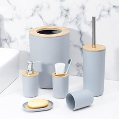 6pc Grey Black White Bathroom Accessories- Bathroom Bin And Toilet Brush Set- Durable Toothbrush Holder Cup- Soap Dispenser With Pump- Soap Dish Holder
