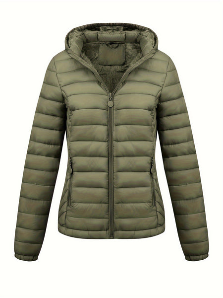 Women's Autumn/Winter Simple Lightweight Hooded Commuter Padded Coat with Pockets