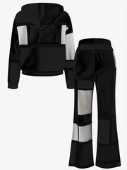 Casual Color Block 2pcs Set, Long Sleeve Hooded Top And Drawstring Pants, Women'S Clothing