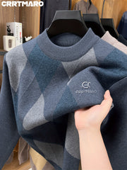 Carterma CRRTMARO Embroidered Sweater Men'S Warm Autumn And Winter Fleece Thickened Semi-High Collar Base Shirt Casual Men'S Clothing Shengyida