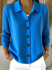 Button-Front Lapel Sweater Cardigan, New Autumn And Winter Solid-Color Casual Cardigan