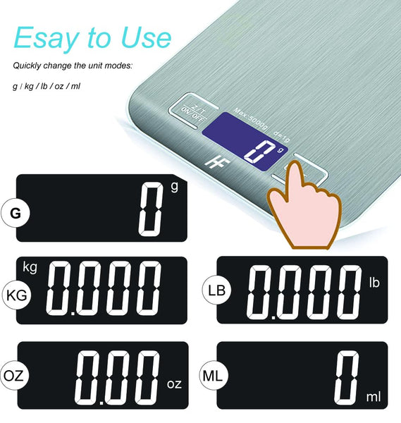 Homefashion 5Kg 1G 11Lb Digital Kitchen Scales Food Scale with Stainless Steel Platform Electronic Cooking Backlit LCD Display Multifunction for Home and Office Use