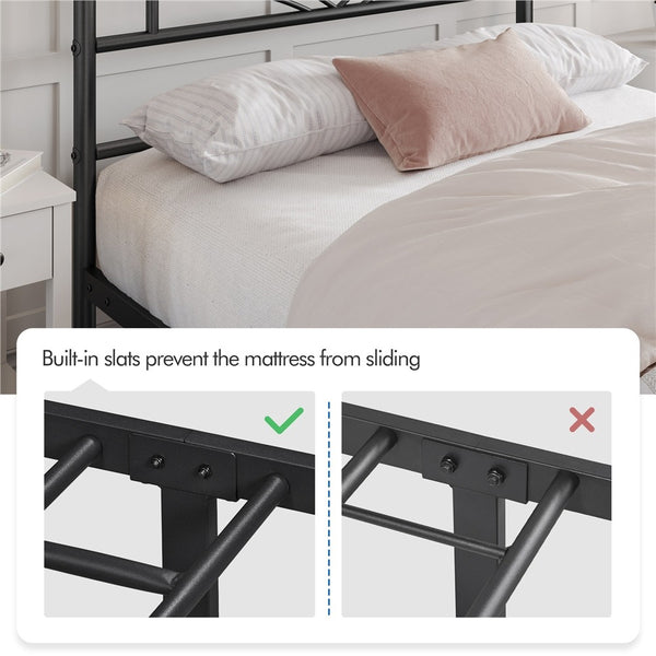Costoffs Metal-Framed Bed, Metal-Framed Bed Base with Storage, Metal Platform Bed Frame with Headboard and Metal Bed Slats, Easy Assembly Bed, Single/Double/ Size Metal Bed Frame, Bed Foundation