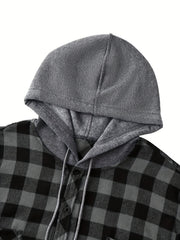 2pcs Men's New York Fashion Trendy Plaid Shirt Hoodie, Plaid Pullover Sweatshirt Flannel Hoodie