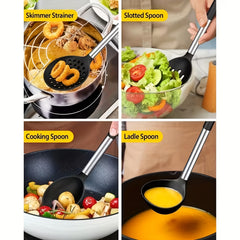 Kitchen Utensils Set Silicone & Stainless Steel Cooking Nonstick Spatula Tools