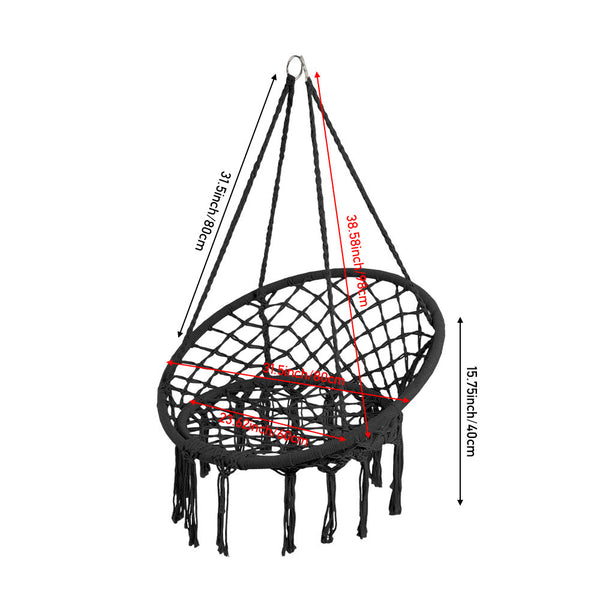 Courtyard Woven Hanging Basket, Hanging Cotton Rope Iron Ring Hanging Chair, Balcony Rocking Chair, Suitable for Indoor, Outdoor, Home, Balcony, Courtyard, Garden, Maximum Load Capacity: 200kg, Material: Iron Ring, Cotton Rope (No Include Cushion)