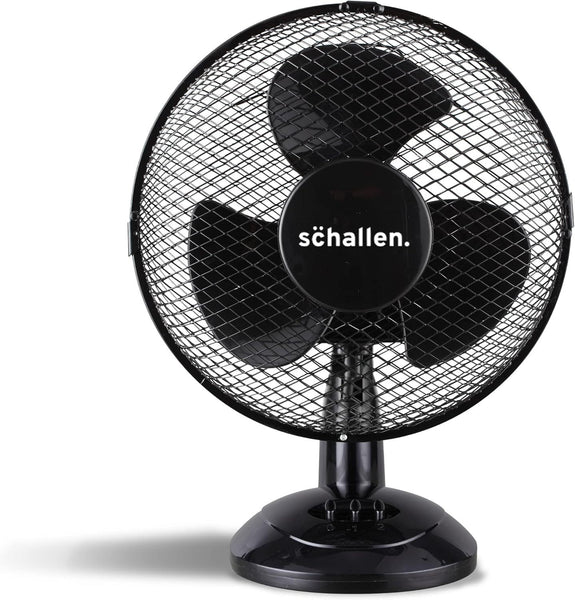 Schallen 9 Inch Portable Desk Fan Oscillating Table Fan Quiet Electric Cooling Fan 2 Speed Settings Desktop Air Circulator Home Office Bedroom Workstation Garage Small Table Fan Plastic Blade Safety Mesh Grill UK Plug Grey White or Black