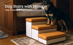 Foldable Dog Stairs, 3 Tier Pet Steps with Storage, Adjustable Dog Ramp for Bed and Sofa, Soft Flannel Pet Stairs for Small & Medium Dogs and Cats