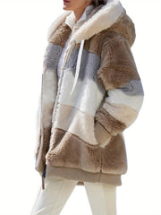 Women'S Faux Fur Shearling Fleece Jacket - Full-Zip Hooded Coat with Full-Length Zipper, Plush Fleece Lining, Purple & Winter Jacket for Cold Weather