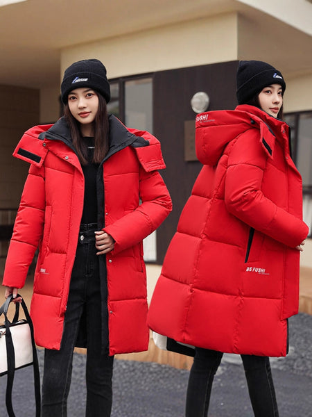 Sophisticated Winter Coat for Women Featuring a Hood And a Full Zipper, Perfect for Chilly Days. This Long-Sleeve Jacket Offers a Tailored Fit And Is Suitable for Both Outdoor And Everyday Travel. Dry Clean Only, Made with High-Quality Materials