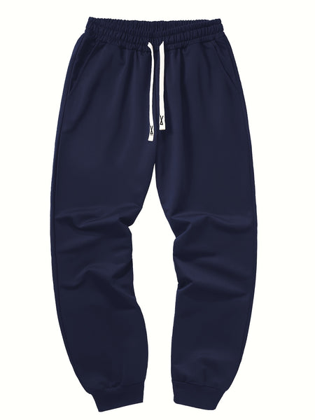 Three-pc Men's Solid Color Plain Elastic Waistband Drawstring Ribbed Cuffed Casual Jogger Pants, Men's Dress Administrative Trousers